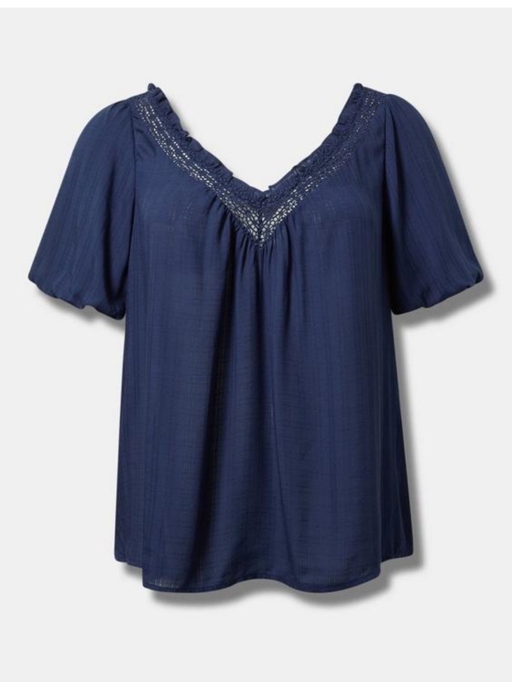 torrid Navy V-Neck Lace-Trim Peasant Top
